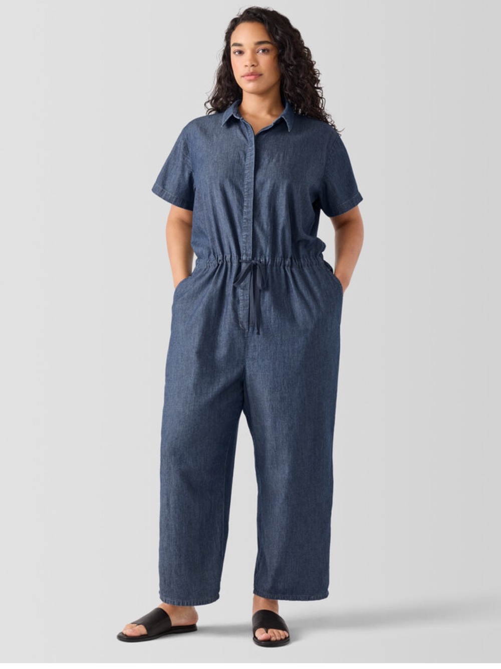 Eileen Fisher Airy Organic Cotton Twill Jumpsuit Denim Colour size large